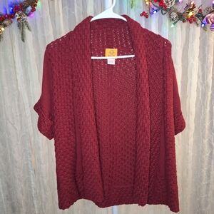 Ruby Rd. Women's LP Cotton & Acrylic Knit Crochet Cardigan - Burgundy Red